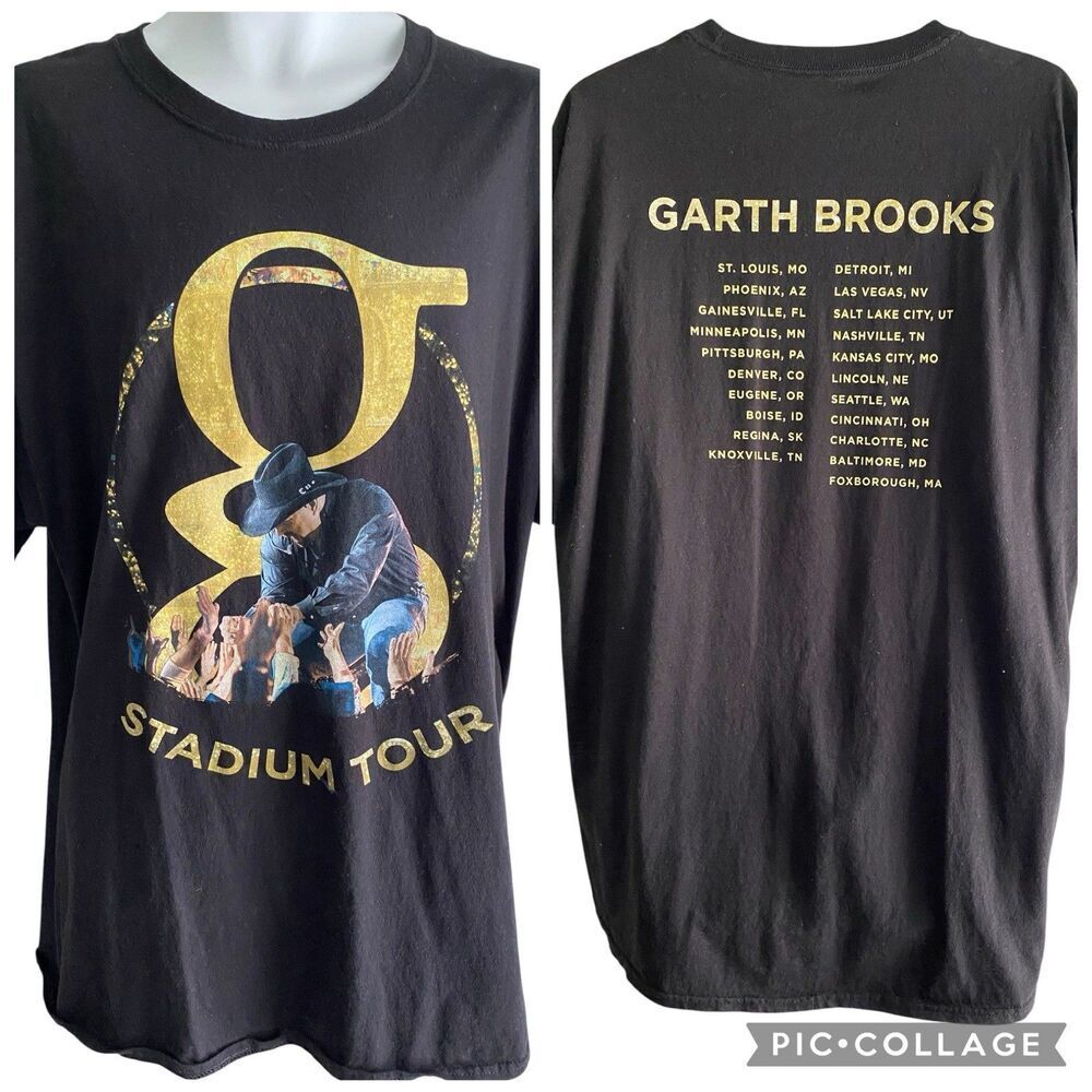 Garth Brooks Stadium Tour T-Shirt Men’s 2XL Black Short Sleeve Double Sided